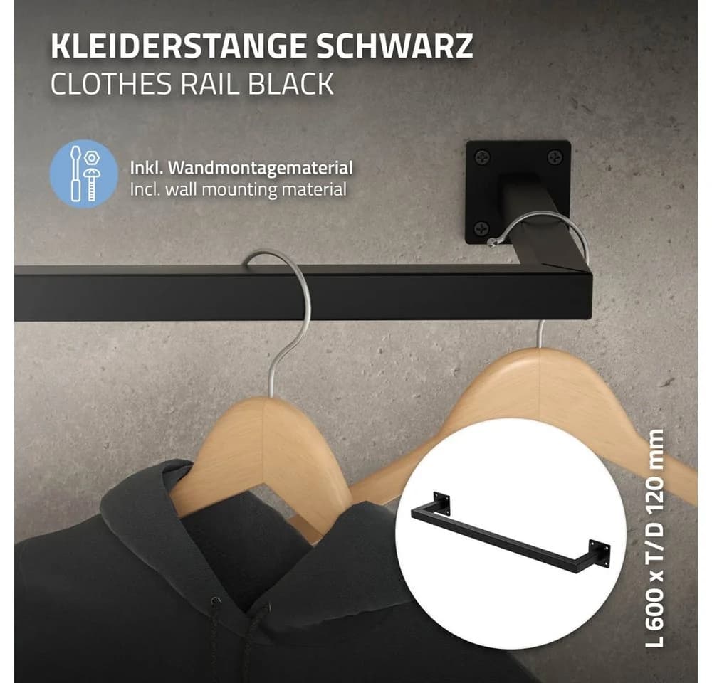 ML-DESIGN Wandgarderobe Schwarz Stahl U-Form