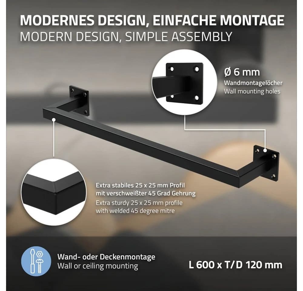 ML-DESIGN Wandgarderobe Schwarz Stahl U-Form - Bild 3