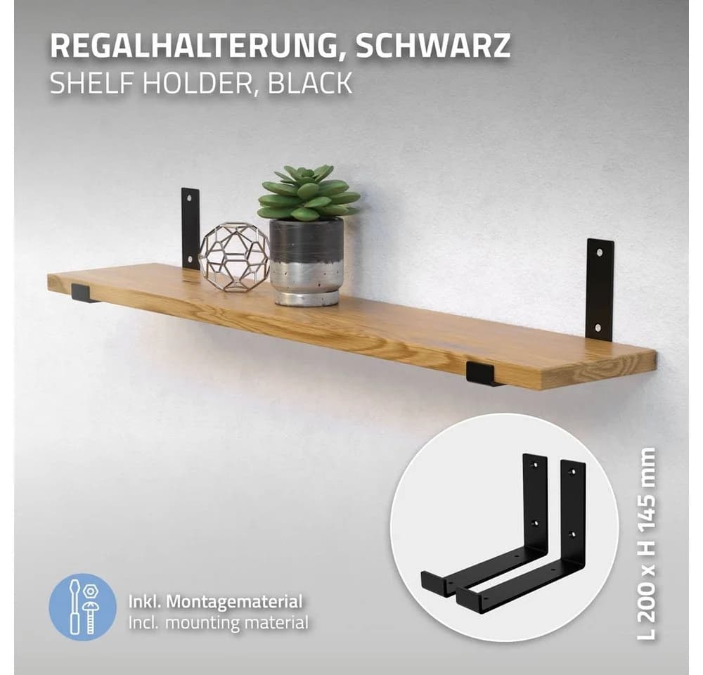 ML-DESIGN Wandregalhalter L-Form Metall Schwarz Industriell
