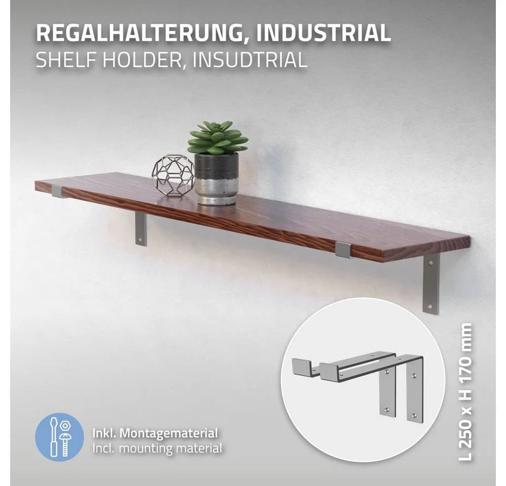 ML-DESIGN Wandregalhalter L-Form Metall Grau 2-tlg.