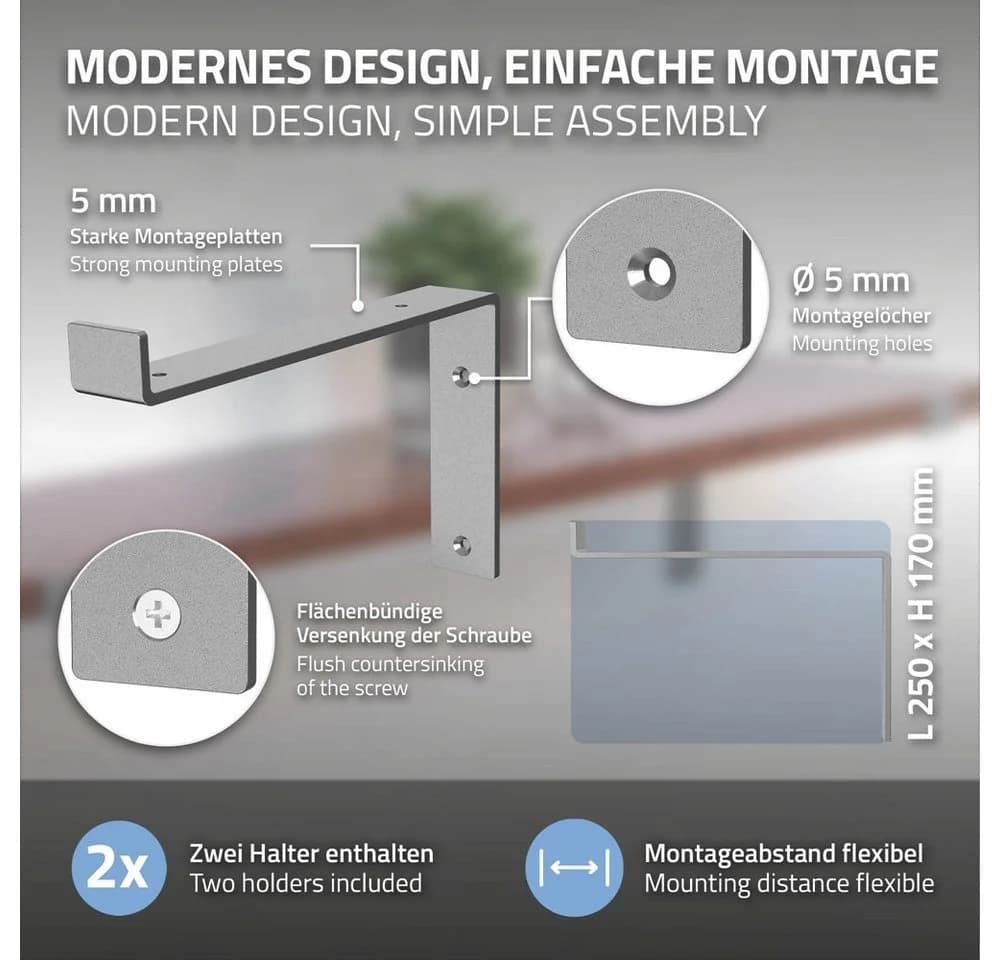 ML-DESIGN Wandregalhalter L-Form Metall Grau 2-tlg. - Bild 3