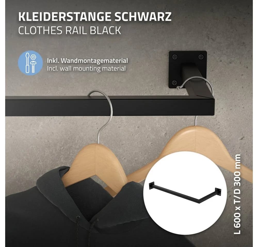 ML-DESIGN Kleiderstange Wandmontage Schwarz L-Form