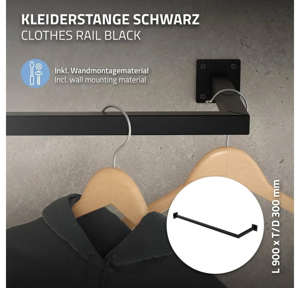 ML-DESIGN Wandkleiderstange L-Form Schwarz Stahl
