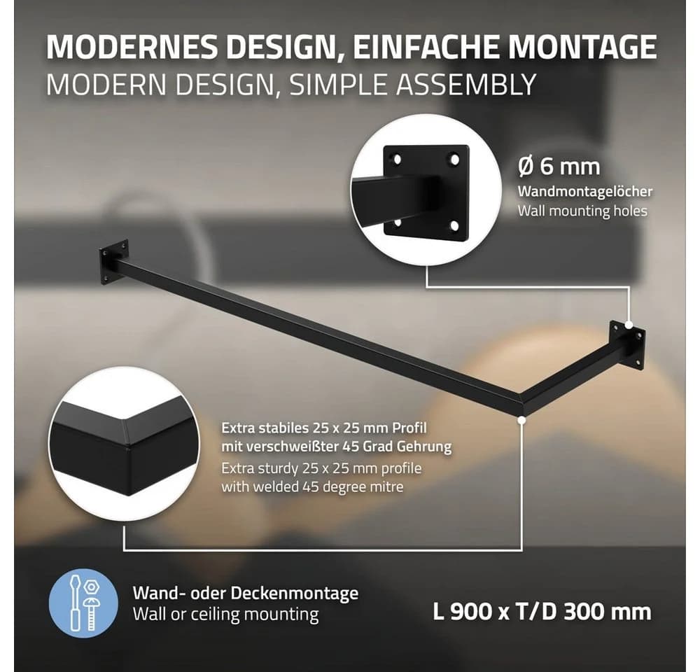 ML-DESIGN Wandkleiderstange L-Form Schwarz Stahl - Bild 3