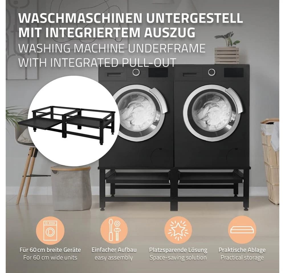 ML-DESIGN Waschmaschinenuntergestell Schwarz mit Auszug