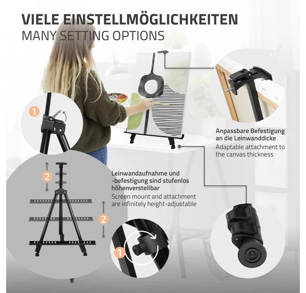 ECD Germany Standstaffelei Kunst- und Zeichenset Malset 140-Teilig mit Staffelei, Wasserfarben, Pastellkreide, Pinselset - Bild 5