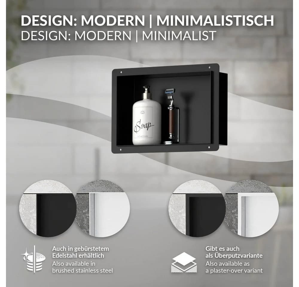 LuxeBath Duschnische Schwarz Randlos Einbau Edelstahl - Bild 3