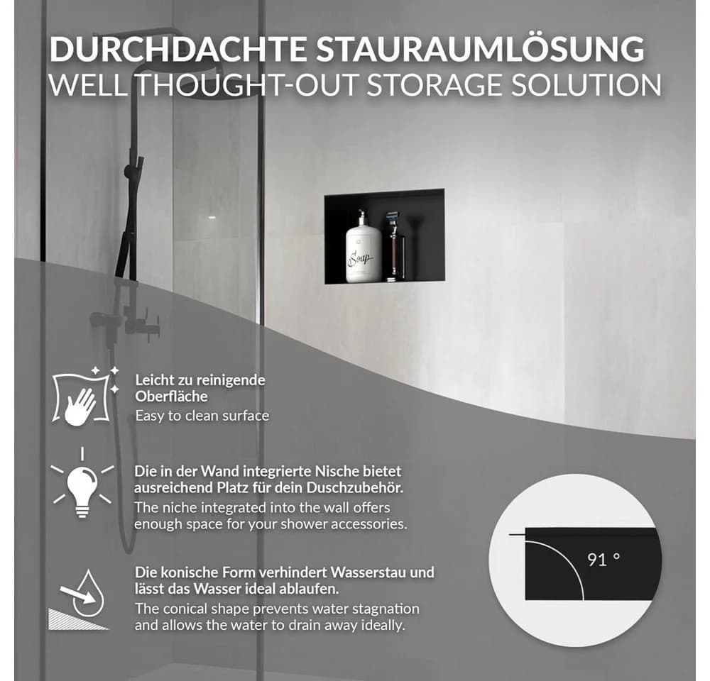 LuxeBath Duschnische Schwarz Randlos Einbau Edelstahl - Bild 4