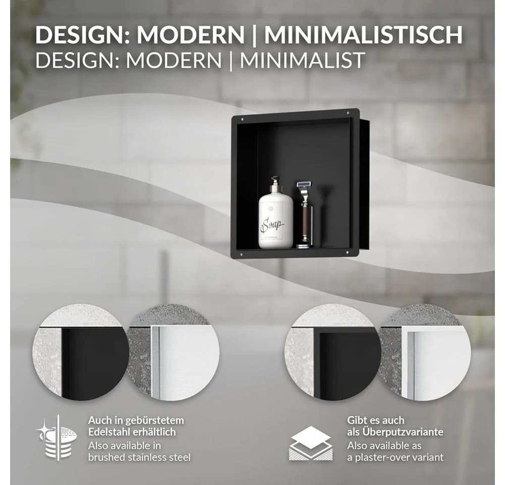 LuxeBath Duschnische Schwarz Einbaubar Edelstahl Randlos - Bild 3