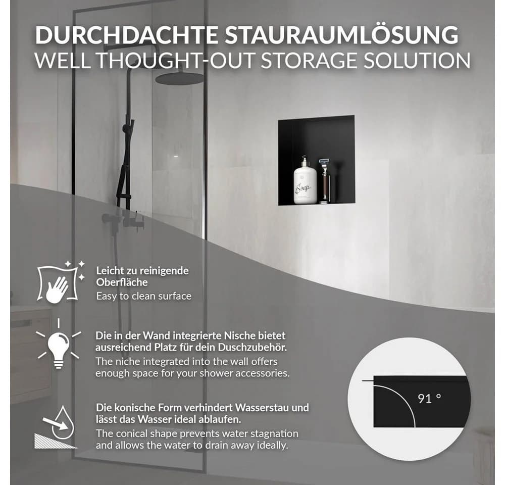 LuxeBath Duschnische Schwarz Einbaubar Edelstahl Randlos - Bild 4