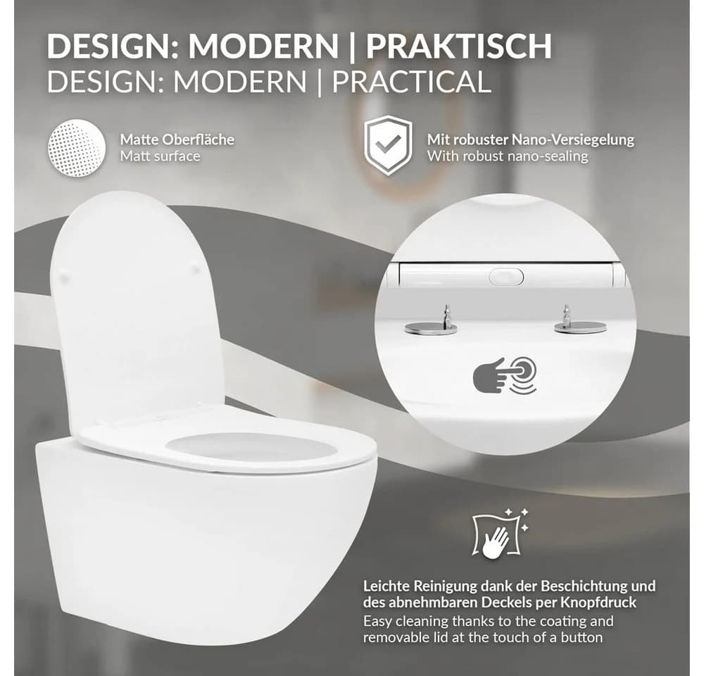 LuxeBath Spülrandloses Hänge-WC Weiß mit Softclose-Sitz & Nanobeschichtung - Bild 3