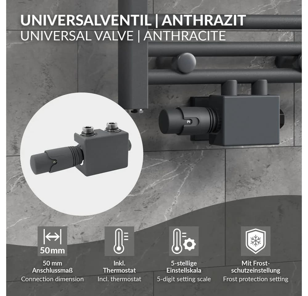 LuxeBath Heizkörperthermostat Multiblock Mittelanschluss Anthrazit