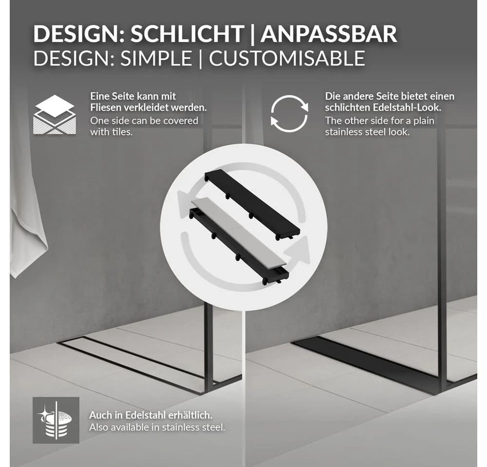 LuxeBath Duschrinne Edelstahl Schwarz Doppelseitig Befliesbar - Bild 3