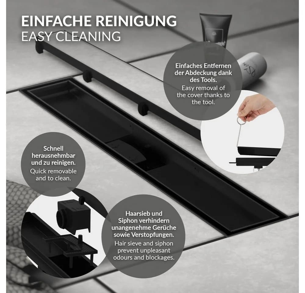 LuxeBath Duschrinne Edelstahl Schwarz Doppelseitig Befliesbar - Bild 5