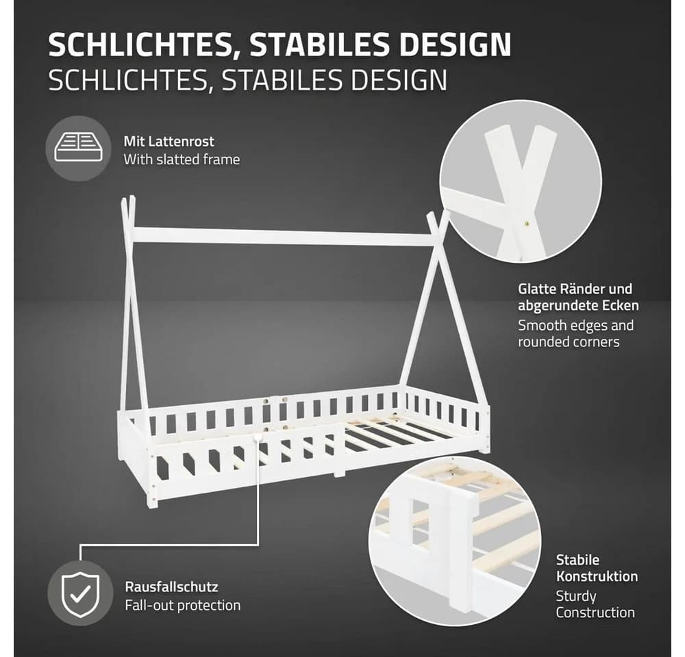ML-DESIGN Spielbett Tipi Zeltbett Weiß mit Matratze - Bild 4