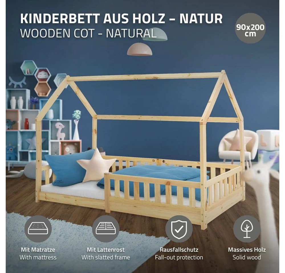 ML-DESIGN Spielbett Hausbett mit Rausfallschutz und Matratze