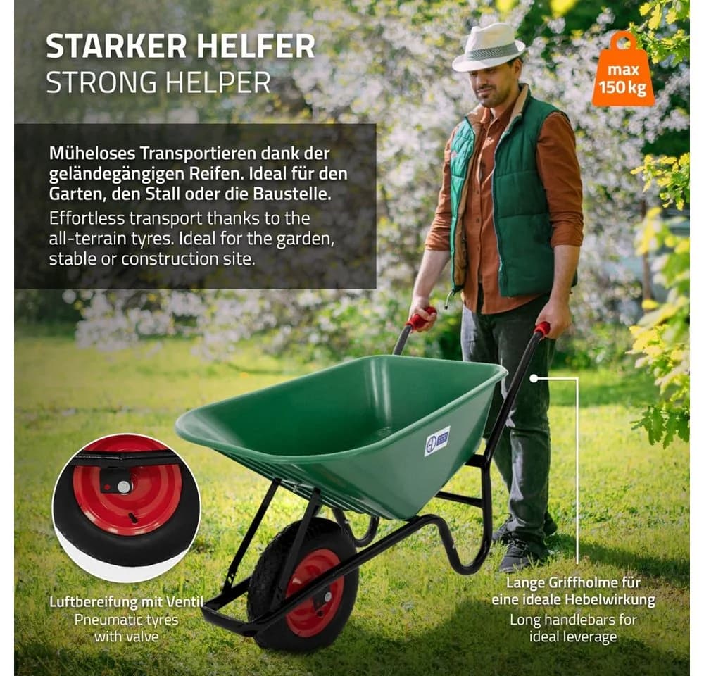 ECD Germany Schubkarre 100L Grün mit Luftreifen & Stahlrahmen - Bild 5