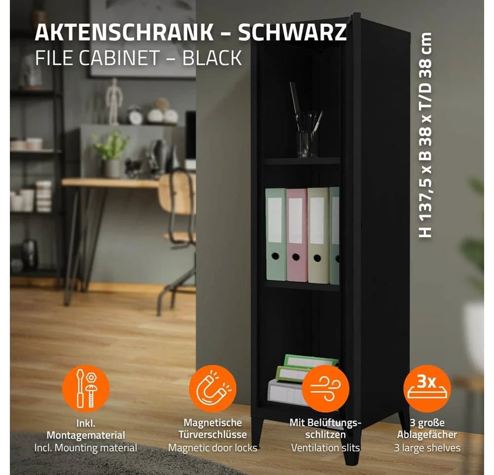 ML-DESIGN Aktenschrank Metallschrank mit Schubladen freistehender Aufbewahrungsschrank 1-St Lagerschrank schwarz Büroschrank Werkzeugschrank Stahlschrank