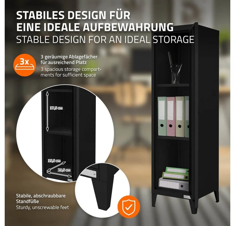 ML-DESIGN Aktenschrank Metallschrank mit Schubladen freistehender Aufbewahrungsschrank 1-St Lagerschrank schwarz Büroschrank Werkzeugschrank Stahlschrank - Bild 3