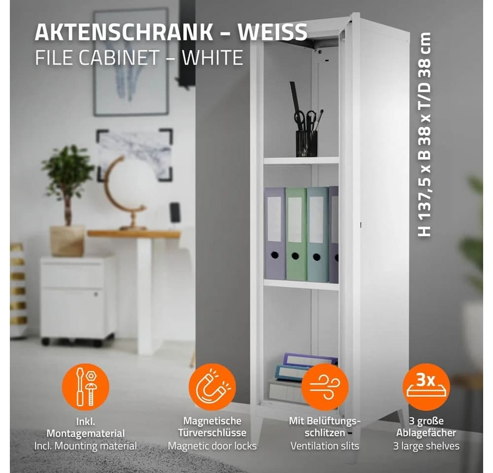 ML-DESIGN Aktenschrank Metallschrank mit Magnetverschluss Weiß