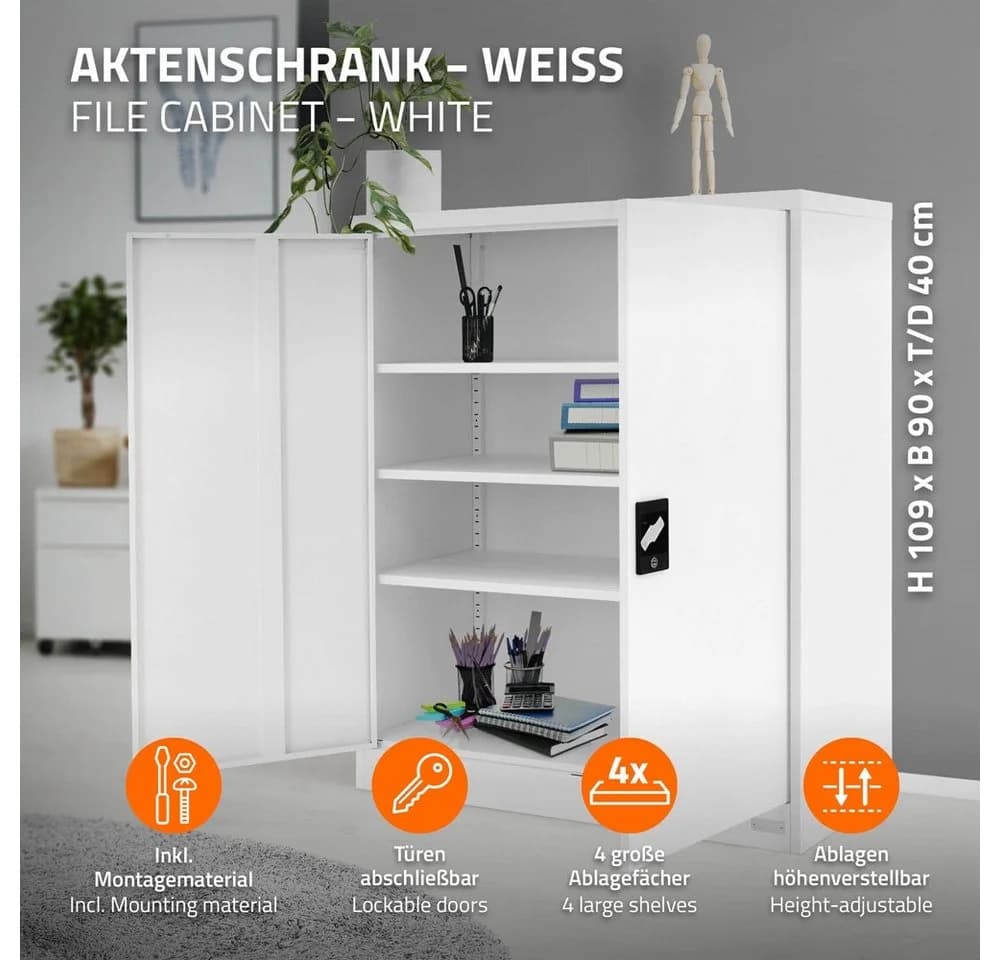 ML-DESIGN Aktenschrank Stahl weiß mit Schlössern