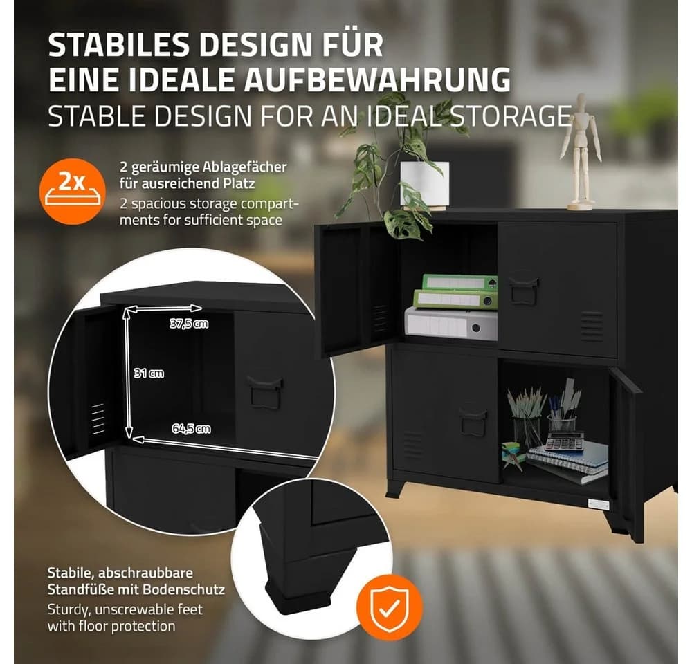 ML-DESIGN Aktenschrank Schwarz Stahl 4 Türen Magnetverschluss - Bild 3