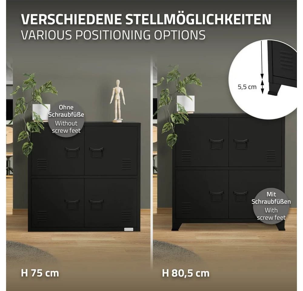 ML-DESIGN Aktenschrank Schwarz Stahl 4 Türen Magnetverschluss - Bild 5
