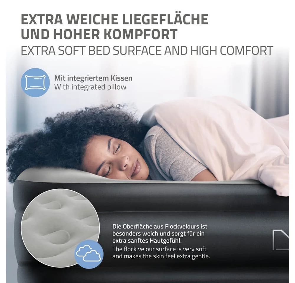 ML-DESIGN Luftbett Grau mit elektrischer Luftpumpe und Flockvelours - Bild 3