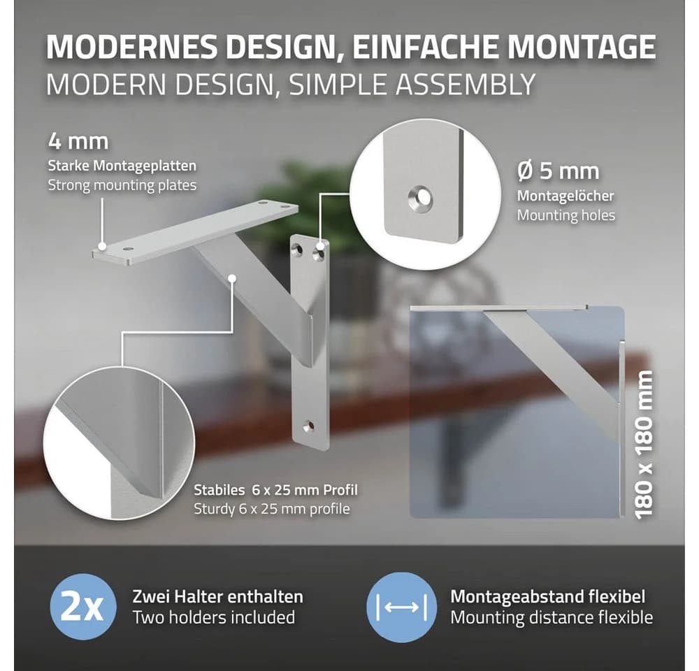 ML-DESIGN Wandregalhalter Aluminium 4-tlg. Silber - Bild 3