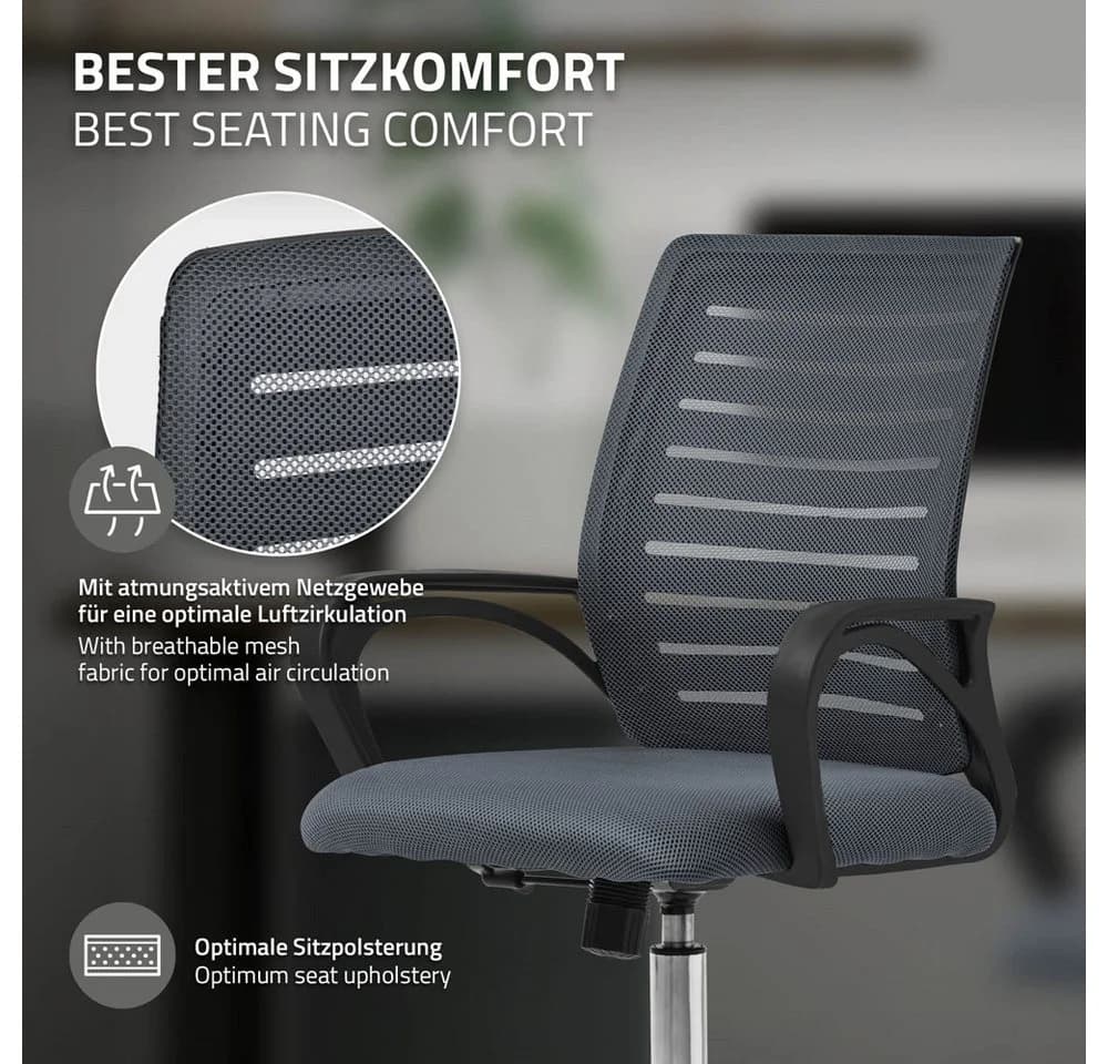 ML-DESIGN Bürostuhl Schreibtischstuhl ergonomisch mit Armlehnen Wippfunktion 360° drehbar, Computerstuhl Grau - Bild 5