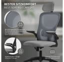ML-DESIGN Bürostuhl Ergonomisch mit Verstellbarer Kopfstütze und Armlehnen Grau Bild 5