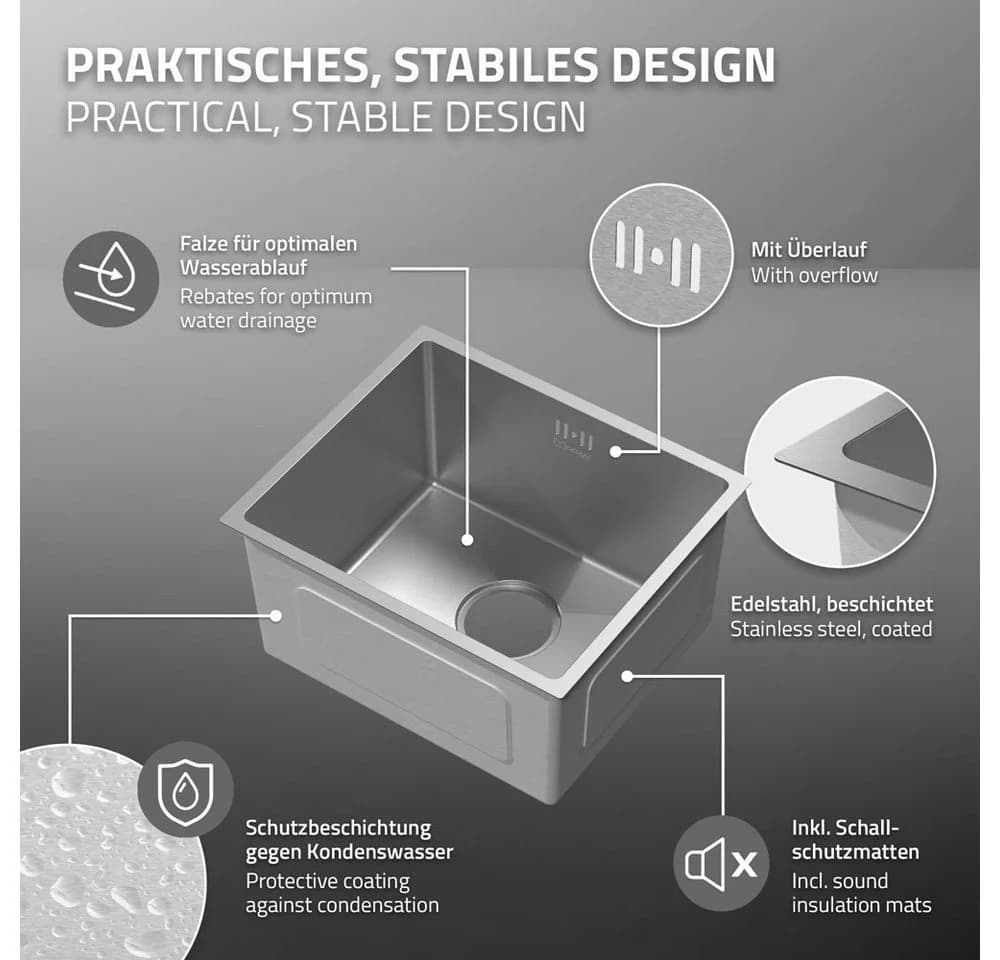 ML-DESIGN Küchenspüle Edelstahl mit Schallschutz und Überlauf - Bild 3