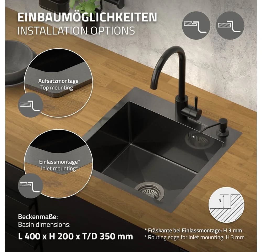 ML-DESIGN Küchenspüle Edelstahl 45x45 cm Anthrazit - Bild 5