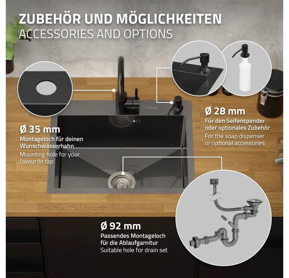 ML-DESIGN Küchenspüle Edelstahl Anthrazit mit Überlauf & Seifenspender - Bild 4
