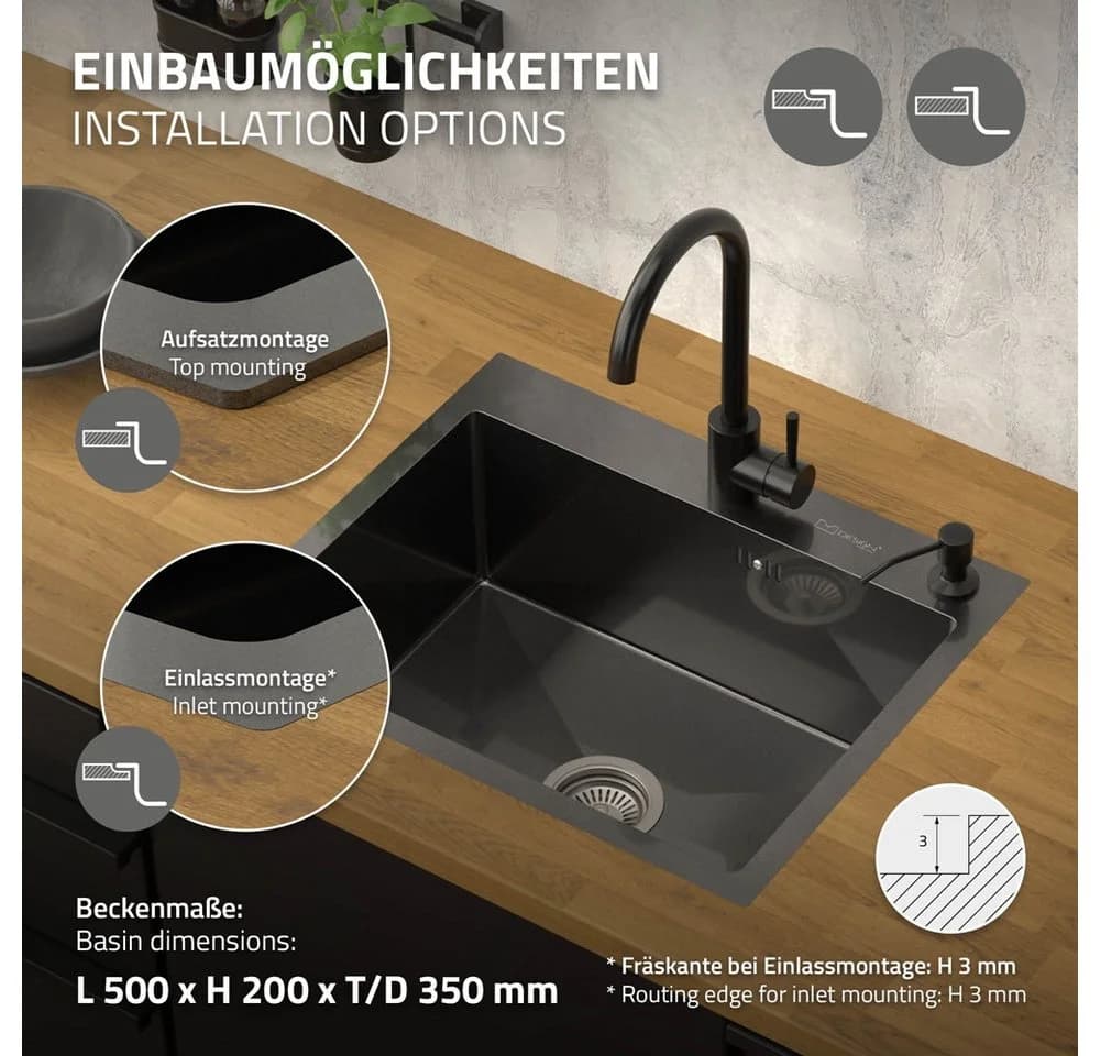 ML-DESIGN Küchenspüle Edelstahl Anthrazit mit Überlauf & Seifenspender - Bild 5