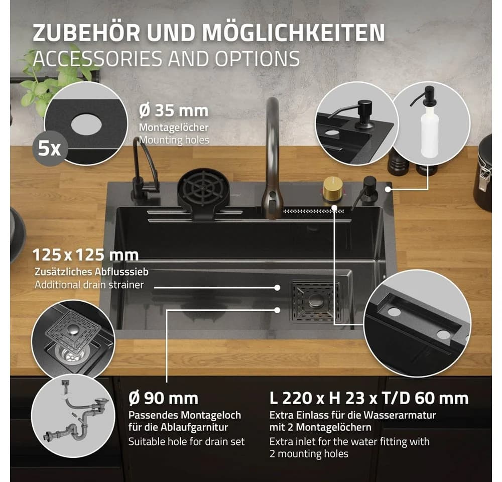 ML-DESIGN Küchenspüle Anthrazit Edelstahl Komplettset mit Wasserhahn - Bild 4