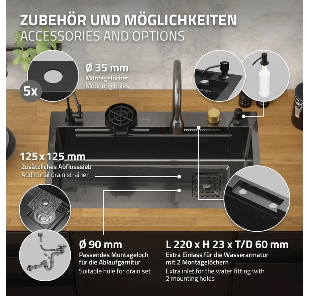 ML-DESIGN Küchenspüle Edelstahl Komplettset mit Wasserhahn Anthrazit - Bild 4
