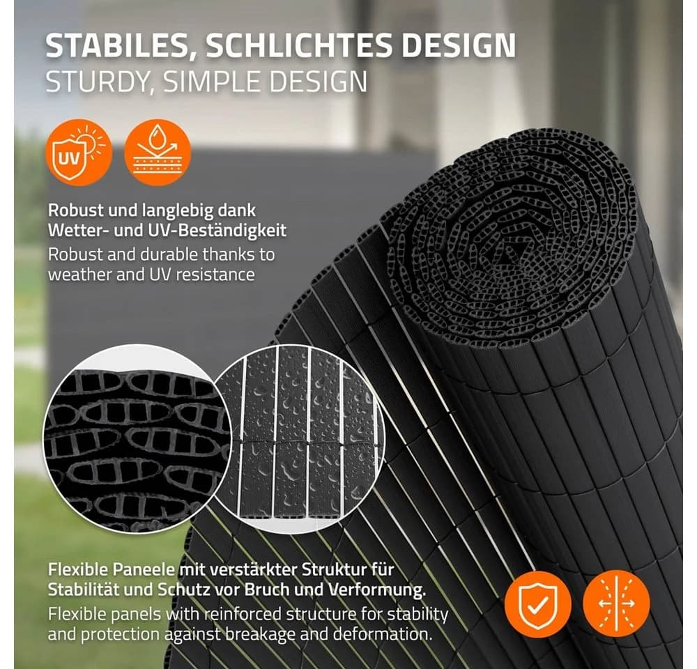 ECD Germany PVC Sichtschutzzaun Anthrazit 4m UV-beständig - Bild 3