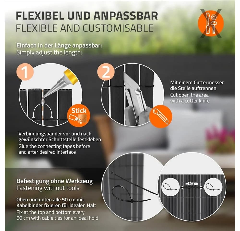 ECD Germany PVC Sichtschutzzaun Anthrazit 4m UV-beständig - Bild 4