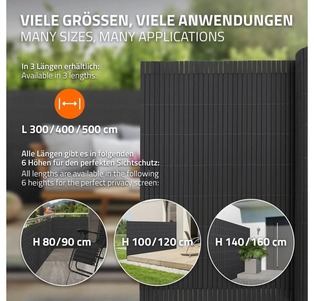 ECD Germany PVC Sichtschutzzaun Anthrazit 4m UV-beständig - Bild 5