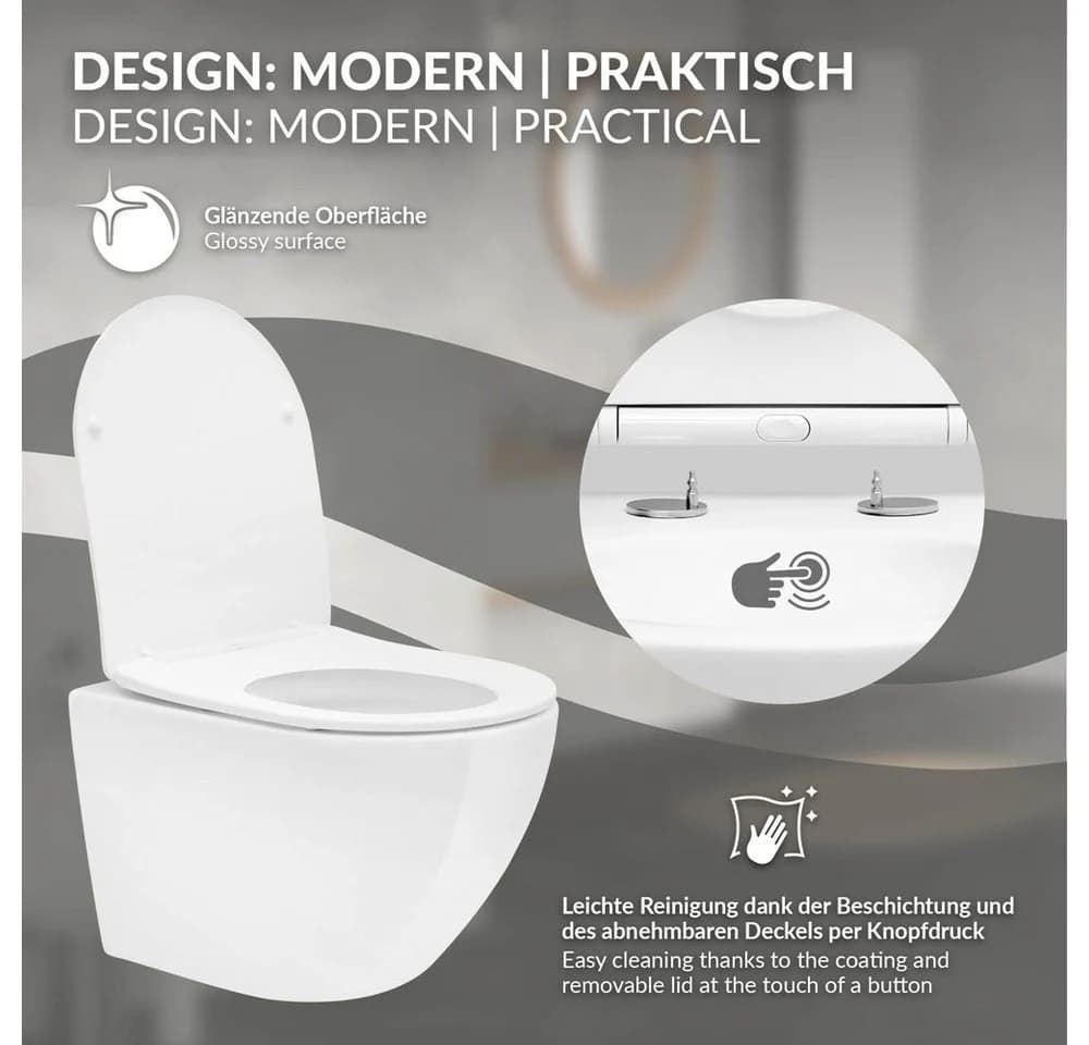 LuxeBath Hänge-WC spülrandlos Weiß mit Softclose-Sitz - Bild 3