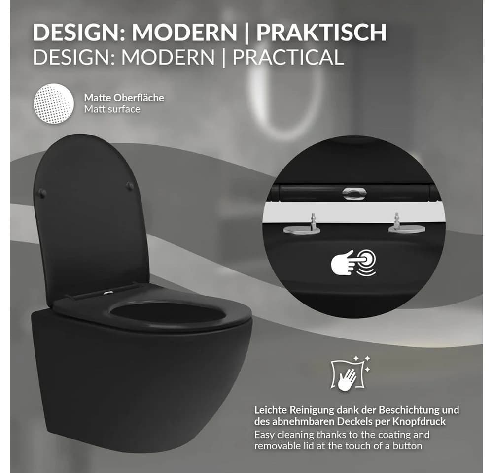 LuxeBath Tiefspül-WC Spülrandlos Schwarz Tornadospülung Softclose-Klodeckel - Bild 3