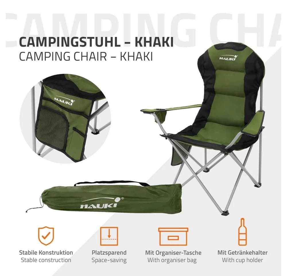 Hauki Campingstuhl Klappbar mit Getränkehalter Khaki