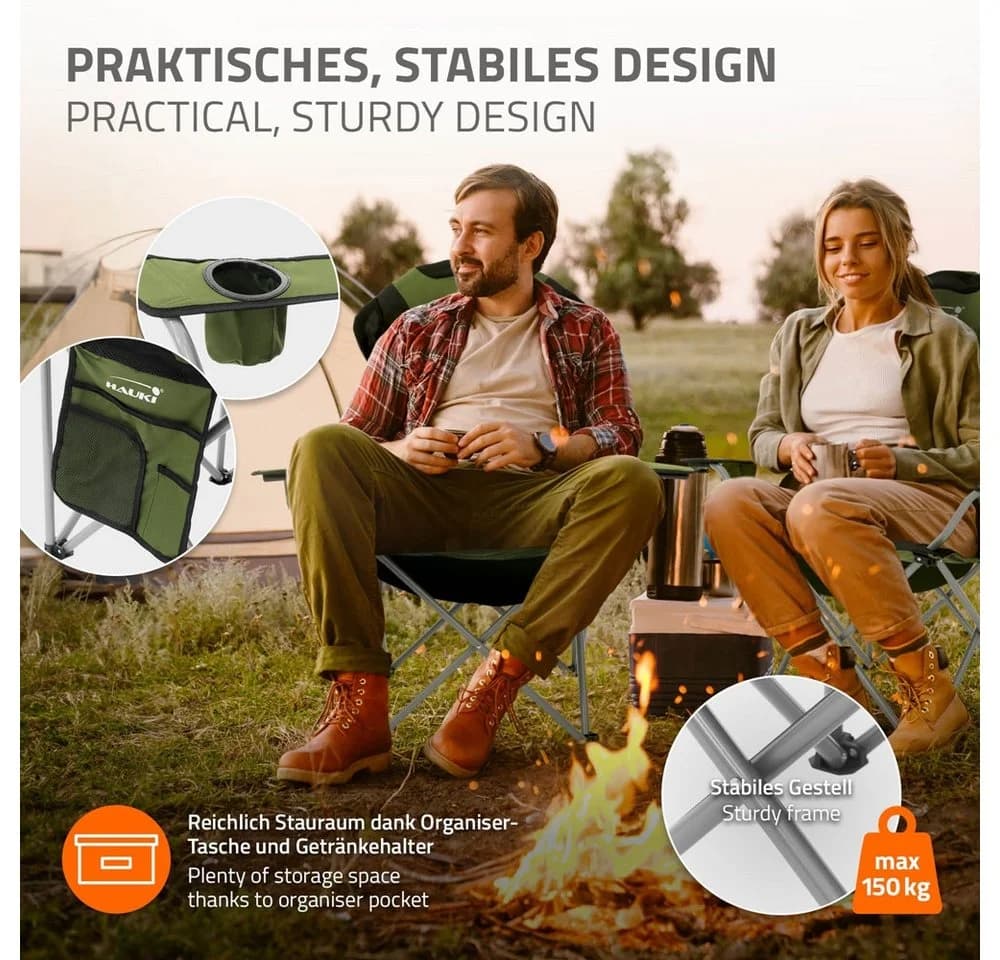 Hauki Campingstuhl Klappbar mit Getränkehalter Khaki - Bild 3