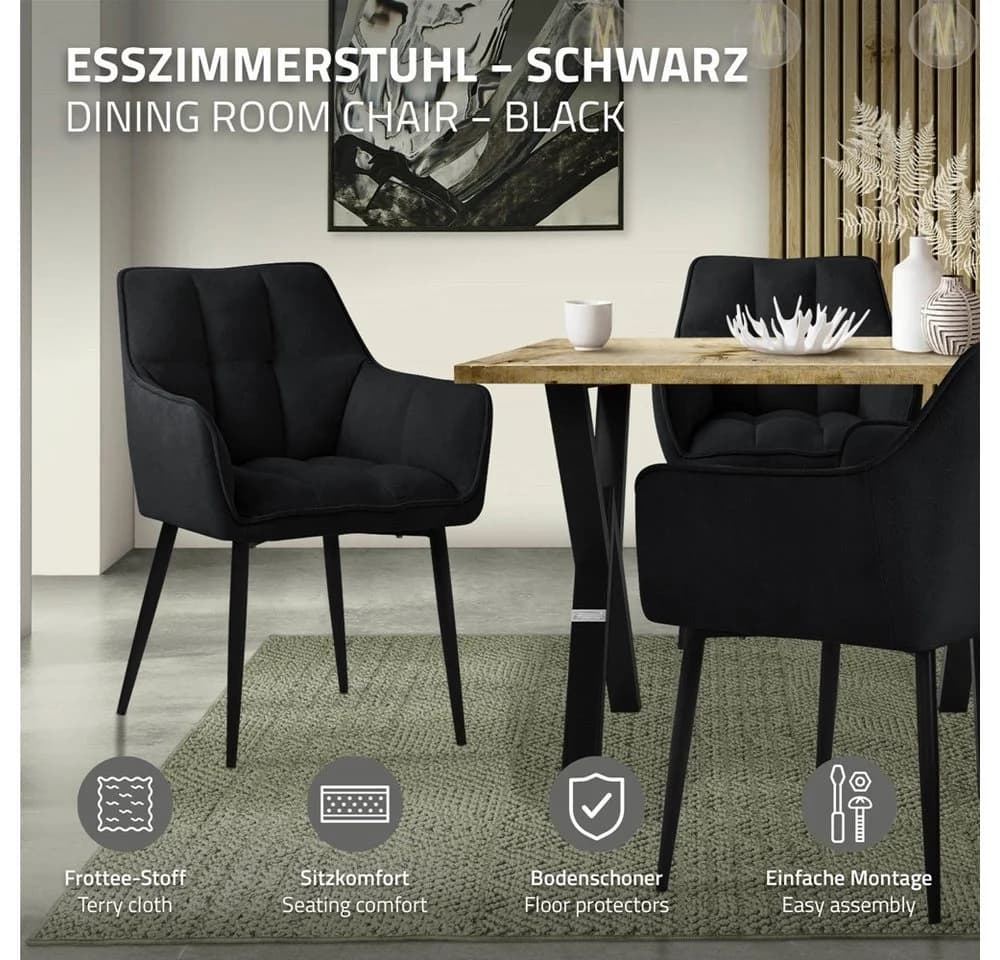 ML-DESIGN Esszimmerstuhl 6er Set Schwarz Gepolstert mit Armlehnen