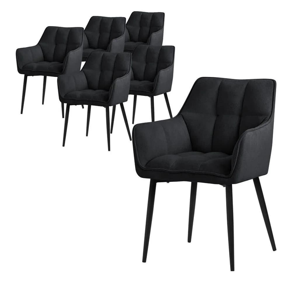 ML-DESIGN Esszimmerstuhl 6er Set Schwarz Gepolstert mit Armlehnen - Bild 2