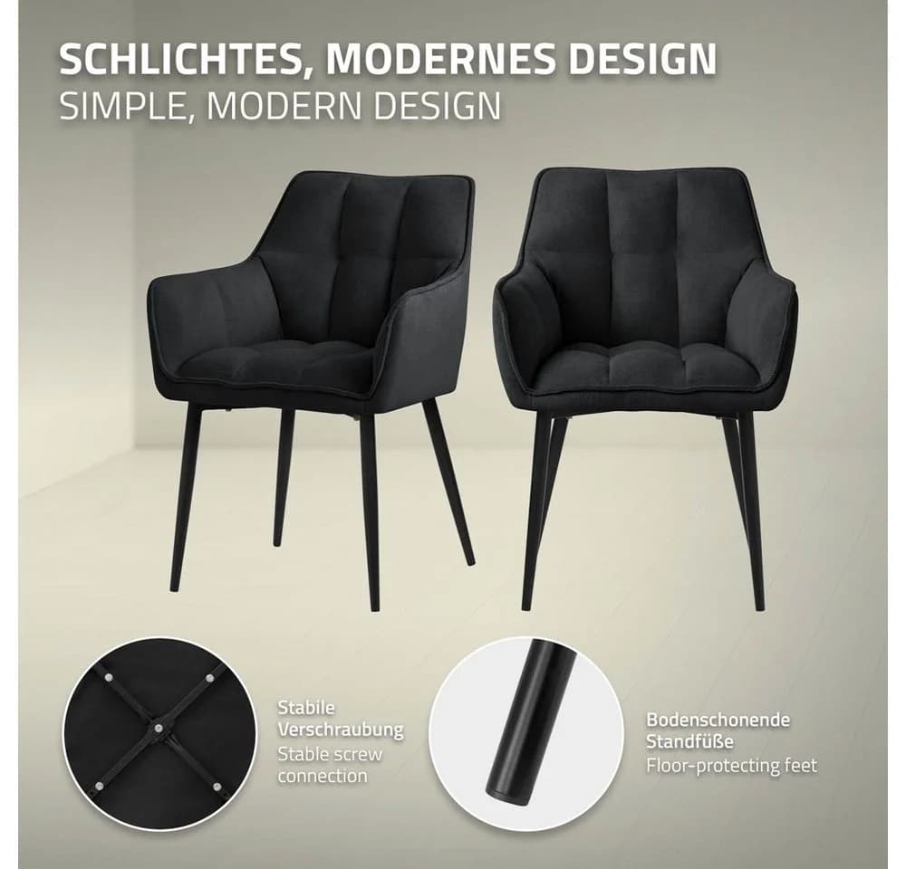 ML-DESIGN Esszimmerstuhl 6er Set Schwarz Gepolstert mit Armlehnen - Bild 3