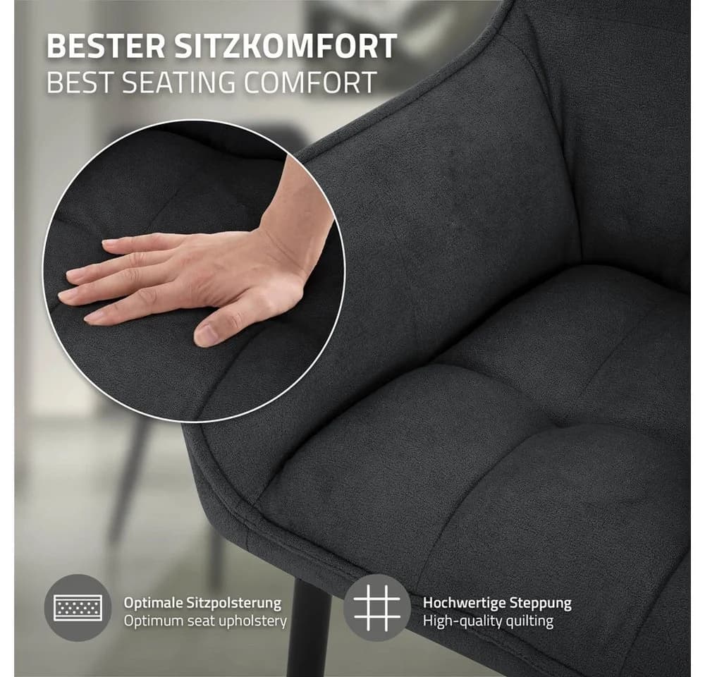ML-DESIGN Esszimmerstuhl 6er Set Schwarz Gepolstert mit Armlehnen - Bild 4