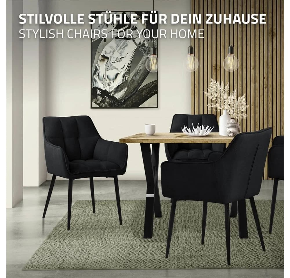 ML-DESIGN Esszimmerstuhl 6er Set Schwarz Gepolstert mit Armlehnen - Bild 5