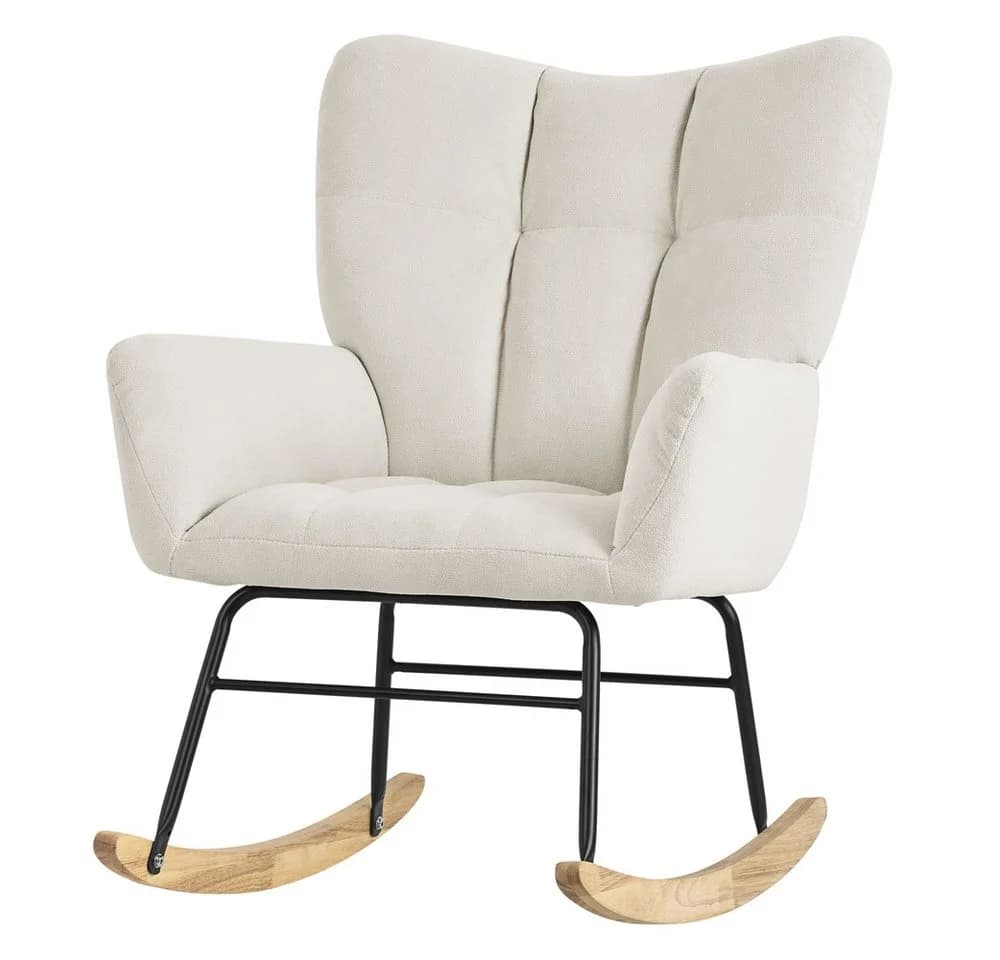ML-DESIGN Schaukelstuhl Beige Frottee-Optik Naturholz - Bild 2